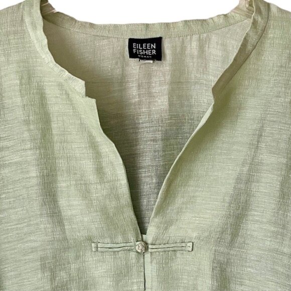 Eileen Fisher Woman Silk/Linen Blend Top Frog Closure - Lime Green - 2X* - Picture 3 of 9